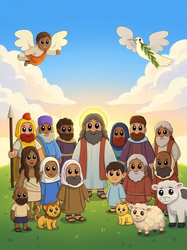 Jesus surrounded by children, families and animals — Kingdomland Bible Stories
