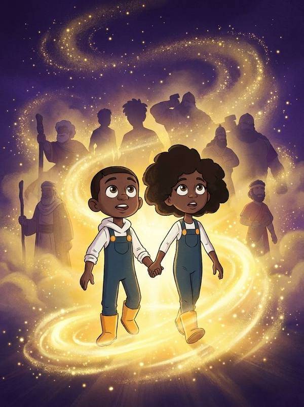 RJ and Rylee holding hands inside a swirl of golden light — The Marvelous Light